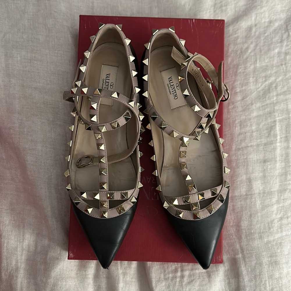 Valentino ROCKSTUD CAGED BALLET FLAT 38.5 black